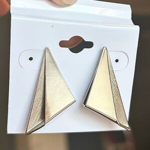 Vintage Silver Triangle Stud Earrings 80s Geometric Modernist Statement